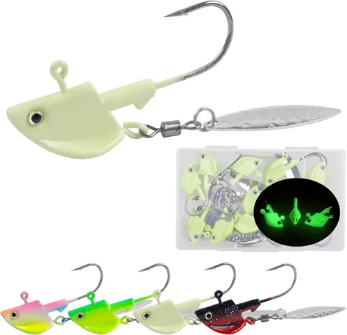 Miniatura 10 de OROOTL Underspin Jig Heads with Spinner Blades, 12pcs Swimbait Fishing Lure Jig Heads Bladed Swim Jigs for Saltwater Freshwater Fishing 1/4oz 3/8oz