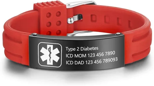 Miniatura 37 de OPALSTOCK Pulseras médicas personalizadas de silicona ajustable para identificación de emergencias, grabado gratuito, 9 pulgadas, resistente al