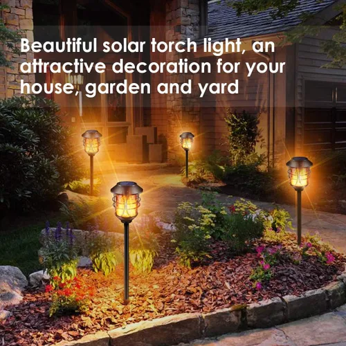Miniatura 5 de TomCare Luces solares de metal parpadeante llamas solares, resistentes al agua, iluminación al aire libre, iluminación solar de camino, iluminación