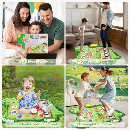 Miniatura 7 de Cyiecw Tapete musical de dinosaurio 3 en 1, tapete de piano para jugar, regalo para niñas de 1, 2 y 3 años, juguetes sensoriales de aprendizaje