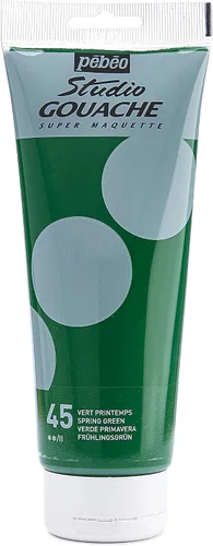 Pebeo Studio Gouache - Pintura fluida (7.4 fl oz, verde primavera, fórmula mate de terciopelo, para pintura e ilustración acrílica, suministros para