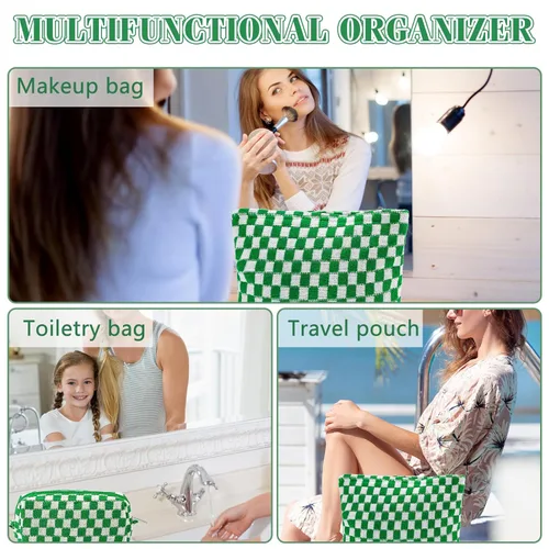 Miniatura 3 de ZLFSRQ Bolsa de maquillaje a cuadros para mujer, grande y pequeña, juego de bolsa de cosméticos a cuadros, bolsas de aseo de viaje, linda bolsa