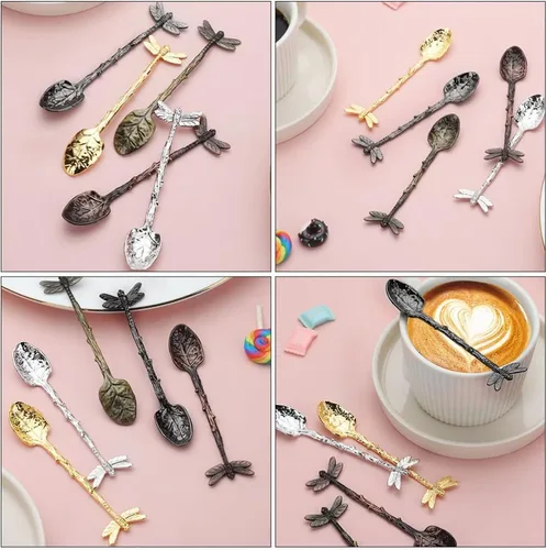 Miniatura 8 de Cuchara retro de libélula de 3 piezas Cuchara de café Cuchara de acero inoxidable Cuchara de azúcar creativa Cuchara de té, cuchara de agitador