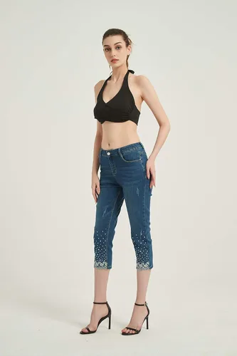 Miniatura 2 de ZENTHACE Jeans capri elásticos de tiro medio para mujer
