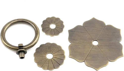 Miniatura 4 de Bitray Tiradores de anillo de bronce antiguo, tiradores de anillo en forma de flor para cajones de aparador, 2