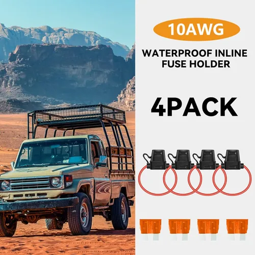 Miniatura 5 de MulWark Paquete de 4 Cables Marinos de Cobre Estañado Calibre 10 Impermeables IP67 Portafusibles en Línea Pigtail Bloque de Fusibles de Cuchilla