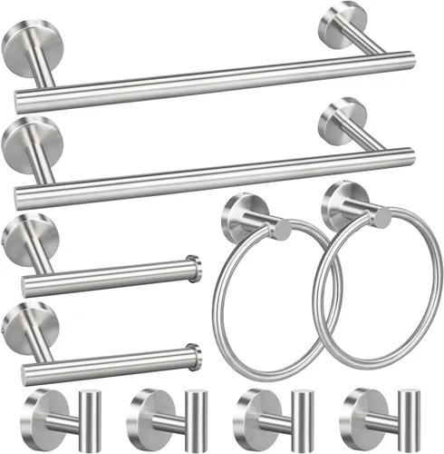 Juego de accesorios de baño de 10 piezas, juego de accesorios de baño de níquel cepillado, incluye barras de toalla de mano de 16 pulgadas, soportes