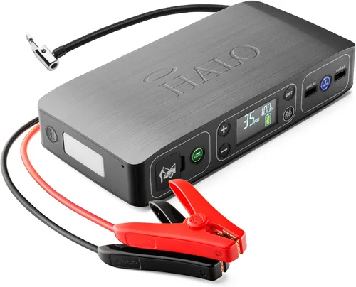 HALO Bolt Air 58830 Arrancador de batería portátil para automóvil | Compresor de aire de 100 PSI, banco de energía USB de 58.8Wh, luz inundante de