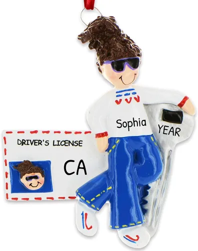 Miniatura 4 de Adorno personalizado para árbol de Navidad de niña con licencia de conducir 2024 - Personalización gratuita Licencia de conducir morena