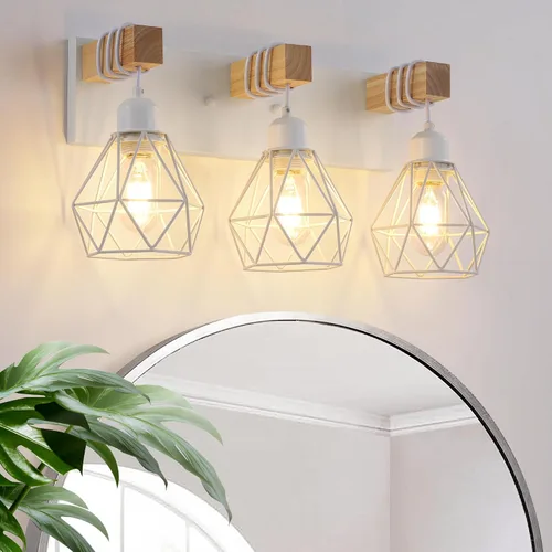 Miniatura 21 de Lámpara de tocador estilo casa de campo para baño, luminarias de tocador de baño de 2 luces negra dorada de madera sobre espejo, apliques rústicos
