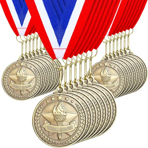 Miniatura 10 de Quelay 30 piezas Medallas de premio de 2" al por mayor, medallas ganadoras de oro con cintas para el cuello, medallas de trofeo de metal, premio