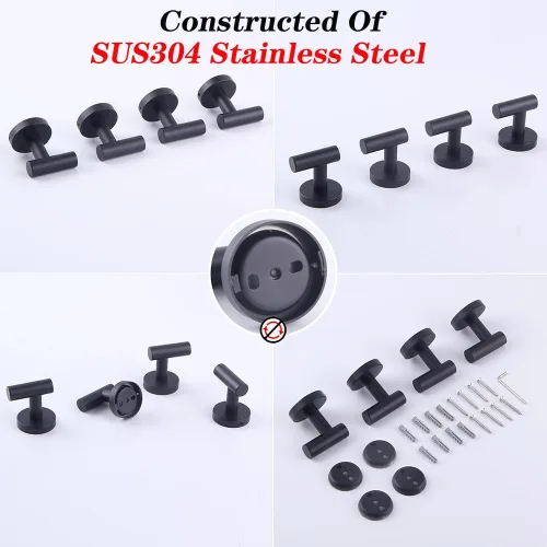 Miniatura 7 de GERZWY Gancho de baño negro mate para abrigos, SUS 304 de acero inoxidable para toalla/bata, gancho para ropa para baño, cocina, estilo moderno