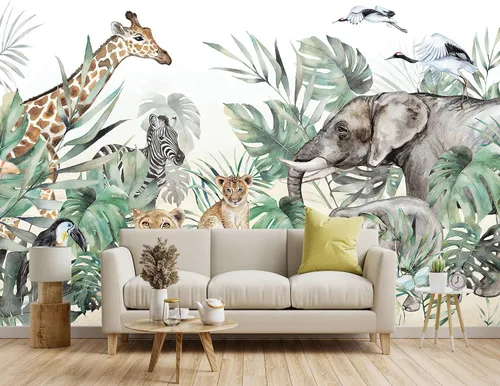 Miniatura 2 de Papel pintado de tela de plantas de selva tropical con animales, tigres, plantas de la jungla, hojas de plátano, para niños y niñas, jardín