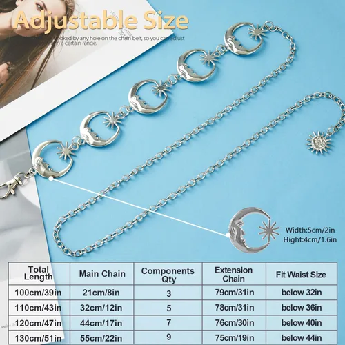 Miniatura 6 de FIORETTO Cinturón de cadena para mujer, cadena de metal para mujer, cadena multicapa para vestido