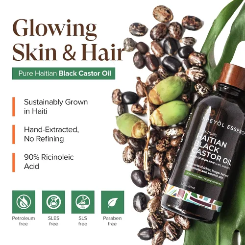 Miniatura 7 de Kreyol Essence - Aceite de ricino negro haitiano para piel y cabello, botella de vidrio, aceite de ricino prensado en frío, cabello de aspecto más