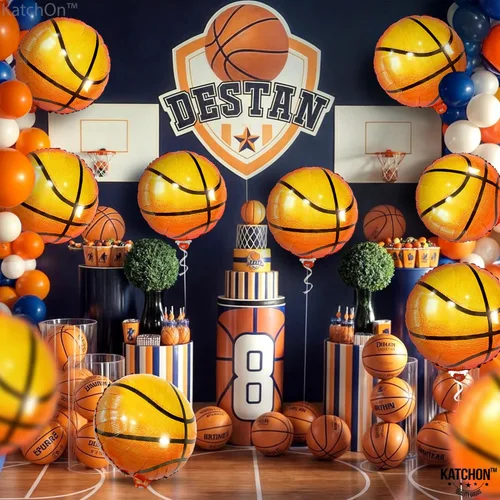 Miniatura 3 de KatchOn, Globos de baloncesto grandes de papel de aluminio color naranja, 18 pulgadas, paquete de 10 unidades, decoraciones de baloncesto