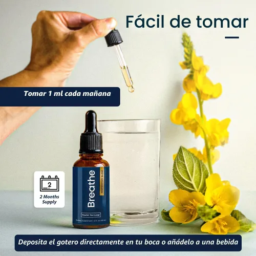 Miniatura 5 de BREATHE Gotas de Gordolobo 8-en-1 para Pulmones y Vías Respiratorias 2 fl.oz. - Menta, Tomillo y Extracto de Hoja de Gordolobo - Desintoxicación
