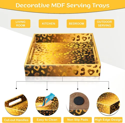 Miniatura 5 de Crocon Juego de 2 bandejas otomanas cuadradas de MDF, centros de mesa multiusos para comedor, bandejas decorativas para mesa de café, decoración
