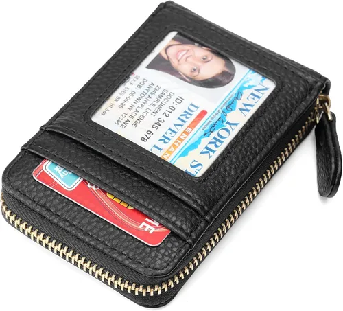 Miniatura 7 de RNIEGA Cartera pequeña para tarjetas de crédito, ligera, de cuero vegano, acordeón con cremallera, cartera para tarjetas de moda Rfid para mujer