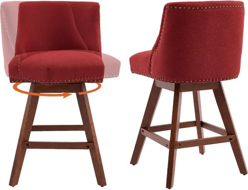 Miniatura 22 de Juego de 2 taburetes de bar giratorios modernos, taburetes de bar de 26.6 pulgadas de altura de mostrador beige con respaldo para isla de cocina