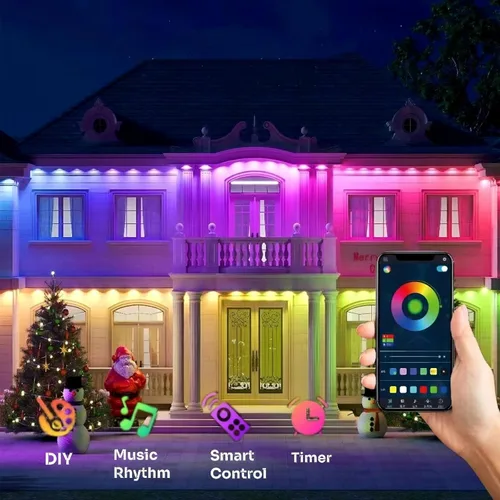Miniatura 7 de Luces RGB Permanentes para Exteriores, Luces LED Inteligentes Impermeables para Aleros con Control de Aplicación/Remoto, Impermeables IP67 para DIY