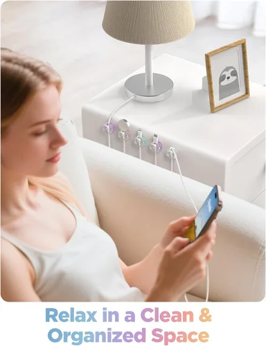 Miniatura 9 de Clips para cables, paquete de 8 organizadores de cables [1 bloqueo y adhesivo más fuerte], clips de resorte para cable de teléfono, cargador