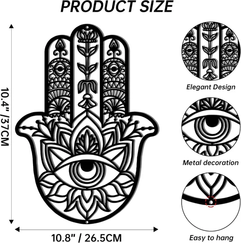 Miniatura 2 de Slickss Hamsa Mano de Fátima - Arte de pared de metal, protección contra el mal de ojo, arte de pared espiritual, arte de pared de geometría sagrada