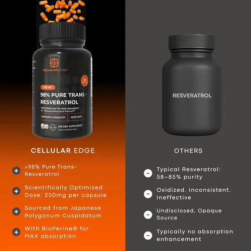 Miniatura 3 de Trans-resveratrol 250 mg (≥98% puro) con BioPerine® Fabricado en Estados Unidos Probado por terceros Apoyo a la salud celular y longevidad