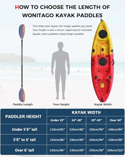 Miniatura 7 de Remo de kayak con eje de fibra de vidrio y hoja de nailon reforzado, remos de kayak ajustables, 3 piezas, 90.6-98.4 in/90-98 pulgadas, 82.7-90.6