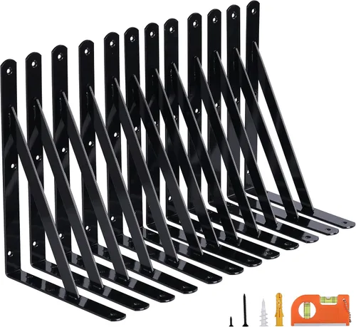 Miniatura 8 de NEODROP Paquete de 4 soportes de estante de 12 pulgadas de alta resistencia, soporte de pared grande para estantes de almacenamiento de garaje