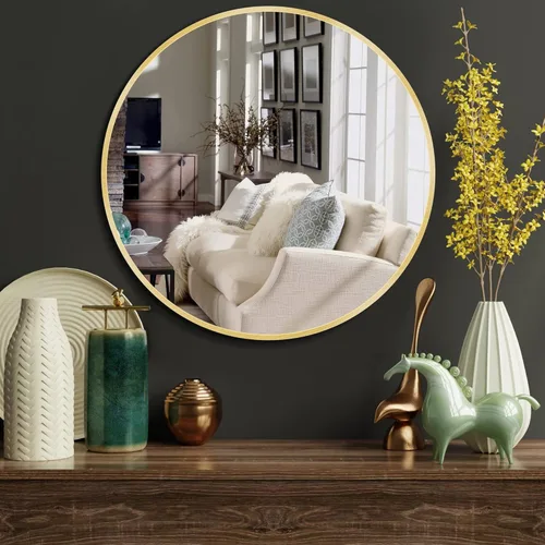 Miniatura 7 de Itrue Espejo de pared redondo de 30 pulgadas, espejo de tocador de baño con marco de metal dorado cepillado, espejo de vidrio HD con respaldo