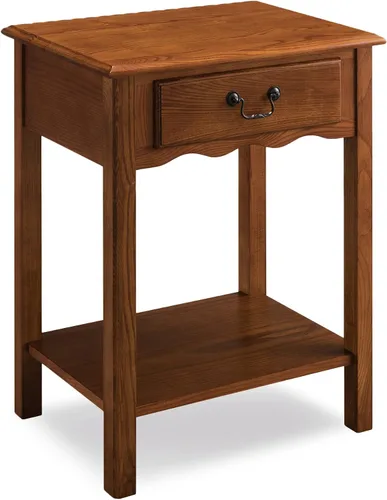 Salem Mesita de noche de madera maciza con cajón y estante, roble medio, perfecta para dormitorios, salas de estar y espacios pequeños - Leick Home,