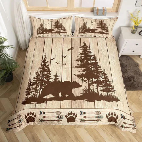 Miniatura 16 de Juego de funda de edredón de diente de león, estrella de Texas occidental, para niños y niñas, funda de edredón de tablones de madera gris y blanco