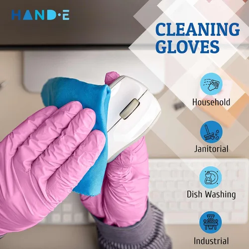 Miniatura 4 de Hand-E Touch - Guantes desechables de nitrilo rosa, para esteticista, técnico de uñas, tinte y estilista de cabello, guantes de limpieza