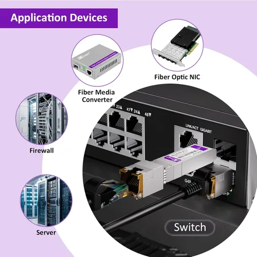 Miniatura 7 de Transceptor 10GBASE-T SFP+ a RJ45, módulo SFP+ a Ethernet de cobre multitarifa 1/2.5/5/10G para Cisco SFP-10G-T-S, Ubiquiti UniFi UF-RJ45-10G