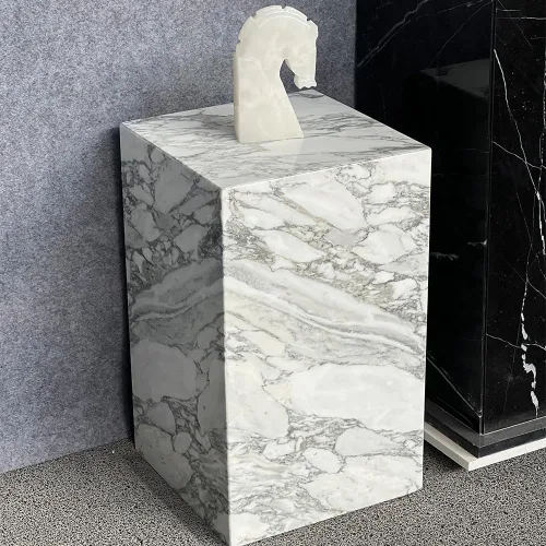 Miniatura 7 de Mesa auxiliar de mármol de lujo, mesa auxiliar cuadrada para sofá y cama modernos, sala de estar, sofá, dormitorio (Arabescato)