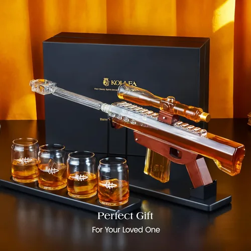Miniatura 6 de Kollea Regalos para Hombres Papá, Juegos de Decantadores de Whisky, Juego de Decantador de Pistola con 4 Vasos de Bala y Telescopio de Mira, Regalo
