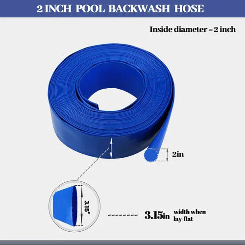 Miniatura 3 de Eastrans Manguera de retrolavado de piscina de 2 pulgadas x 25 pies, manguera de descarga plana resistente, resistente a la intemperie y a las Azul