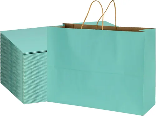 Miniatura 14 de BLEWINDZ 70 bolsas de papel grandes con asas, 16 x 6 x 12 pulgadas, bolsas de compras de papel multicolor para pequeñas empresas, bolsa de regalo 10
