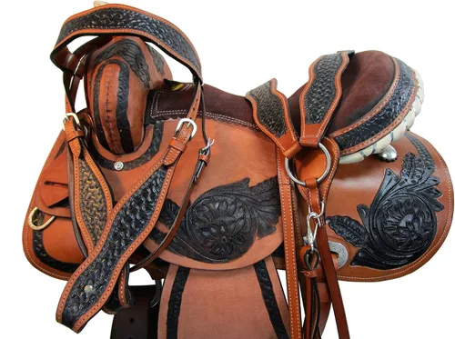 Miniatura 9 de Western Saddle Barril Racing Caballo Placer Trail Floral Herramientas Rodeo Cowboy Tack Set 15 16 17 18