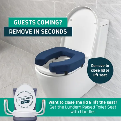 Miniatura 7 de Lunderg Elevador acolchado para asiento de inodoro para personas mayores, añade 2 pulgadas. Ajuste universal. Cojín de asiento de inodoro elevado