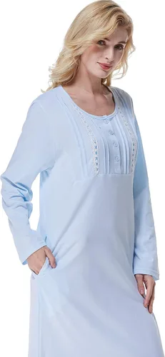 Miniatura 5 de Keyocean Camisones para mujer con bolsillos, 100% algodón, suave, ligero, manga larga, camisón para mujer