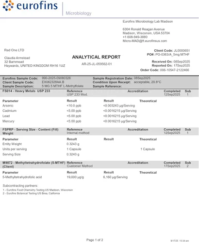 Miniatura 8 de Intelligent Labs 5MG MTHF L-5-metiltetrahidrofolato suplemento de ácido fólico activado como ácido cuatrefólico - metilfolato para mujeres