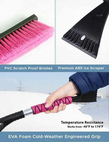 Miniatura 3 de Autovir Cepillo de nieve de 27 pulgadas y raspadores de hielo para parabrisas de automóvil (paquete de 3), raspador de ventana con agarre ergonómico
