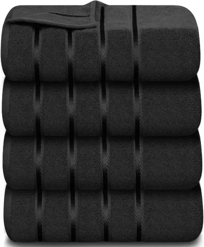 Miniatura 15 de Juego de 4 toallas de mano de lujo para baño, 100% algodón hilado en anillo de 600 GSM, suaves y absorbentes, rayas de viscosa, 16 x 28 pulgadas