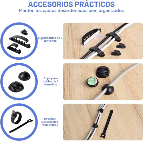 Miniatura 4 de Caja organizadora de cables, juego de tres, cubierta de alimentación, soporte de cables, protector contra sobretensiones para escritorio (negro)