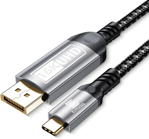 Cable USB-C a DisplayPort de 6.6 pies (16K @60Hz 8K a 120Hz), cable USB C a DP 2.1 de 80 Gbps Thunderbolt 3/4/5 compatible con MacBook Pro/Air, para