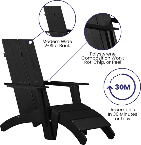 Miniatura 3 de Flash Furniture Sawyer Commercial Adirondack Style - Juego de patio, poliresina negra, resistente a la intemperie