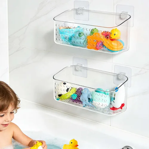 Almacenamiento de juguetes de baño, 2 paquetes, soporte grande para juguetes de baño, organizador de juguetes de bañera de secado rápido, Blanco