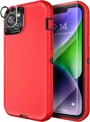 Miniatura 10 de MXX Funda resistente hecha para iPhone 14 con pantalla de vidrio templado, protector de lente de cámara de 3 capas, protección de cuerpo completo, a